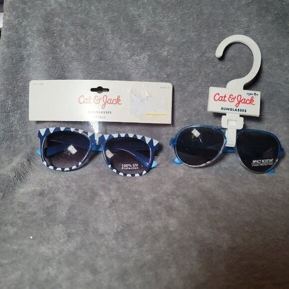 Cat & Jack Kids Black Blue Geometric 100% UV Protection Square Sunglasses Set